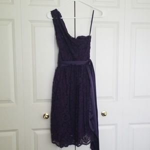 Tevolio | Plum Lace Dress One Shoulder